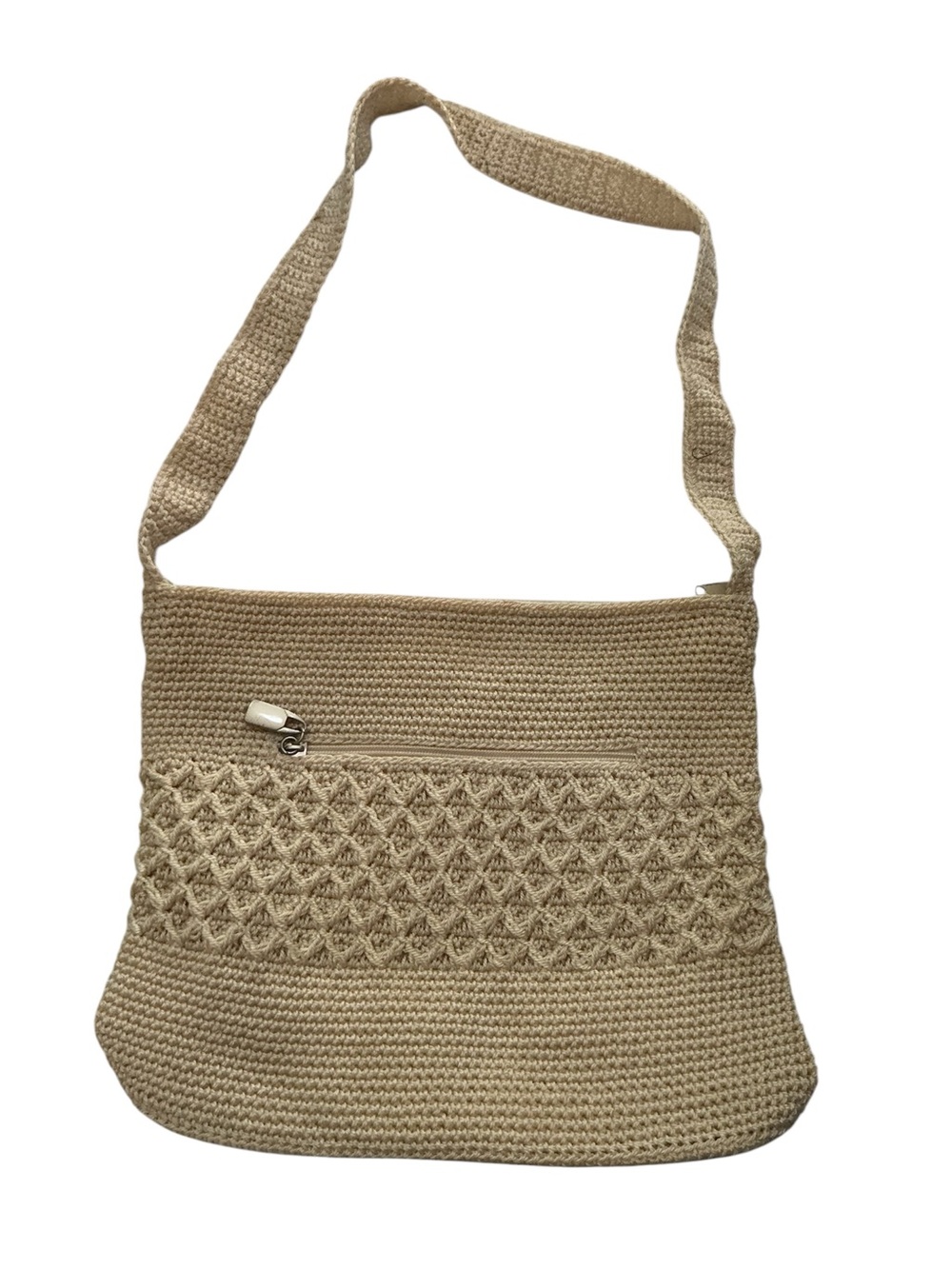 Beige Crochet Crossbody Bag - Lightweight Shoulder Tote